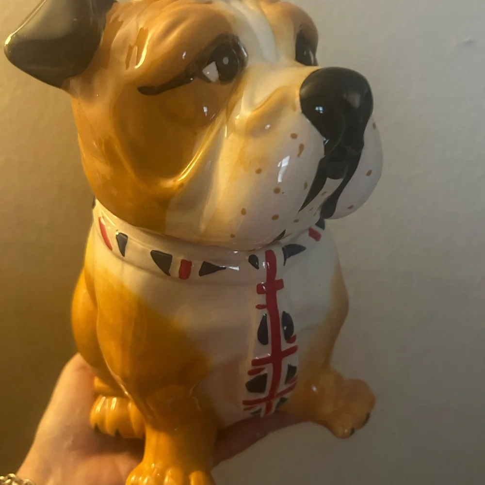 Ceramic Bulldog Dog Treat Jar - Tan and White